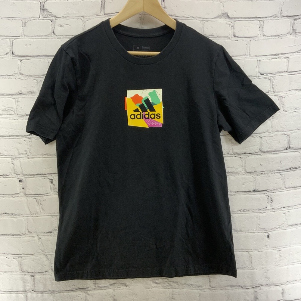 Adidas T Shirt Mens Sz‎ M Black Graphic Print Decal